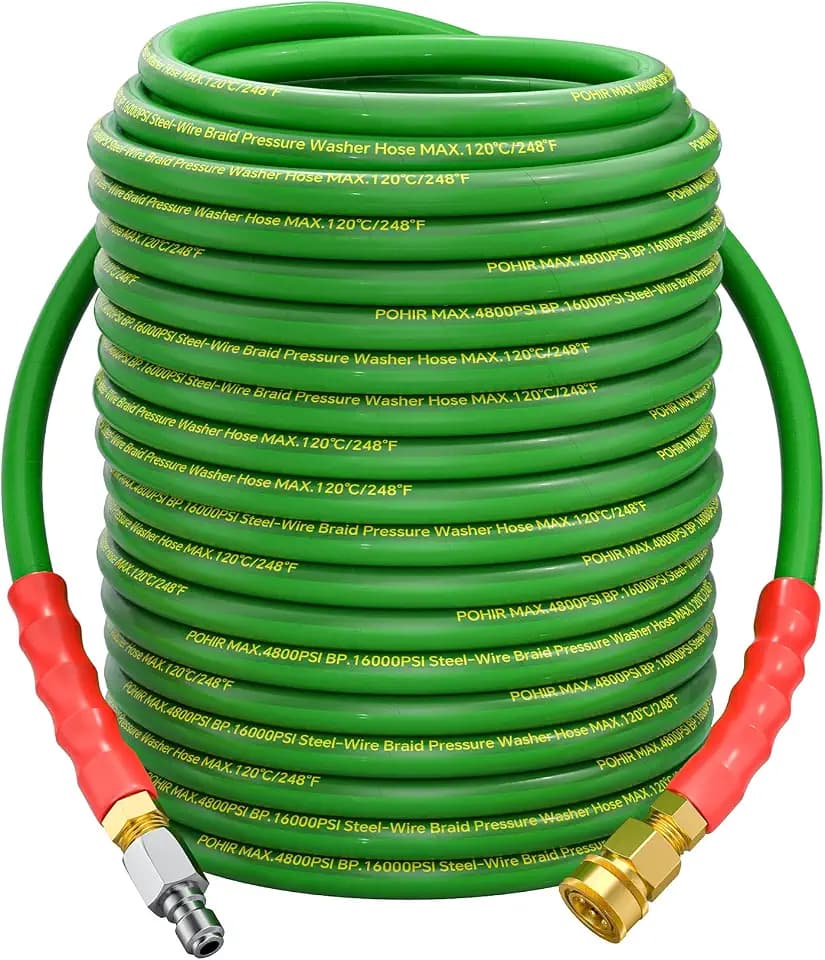 Pressure Washer Hose 100ft 4800PSI Non Marking 3/8’’ 4-Layer Structure