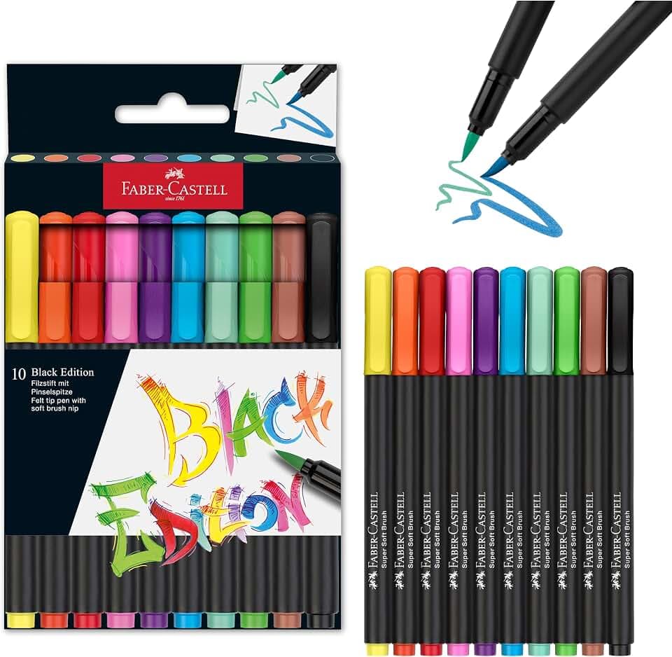 Faber-Castell - Brush Pen Set Black Edition mit 10 leuchtenden Farben