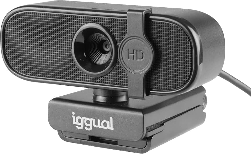 iggual – Full HD 1080p Webcam mit integriertem Mikrofon, USB-PC-Kamera mit Objektivabdeckung und Flexibler Halterung, kompatibel mit Stativ – ideal für Videoanrufe und Streaming