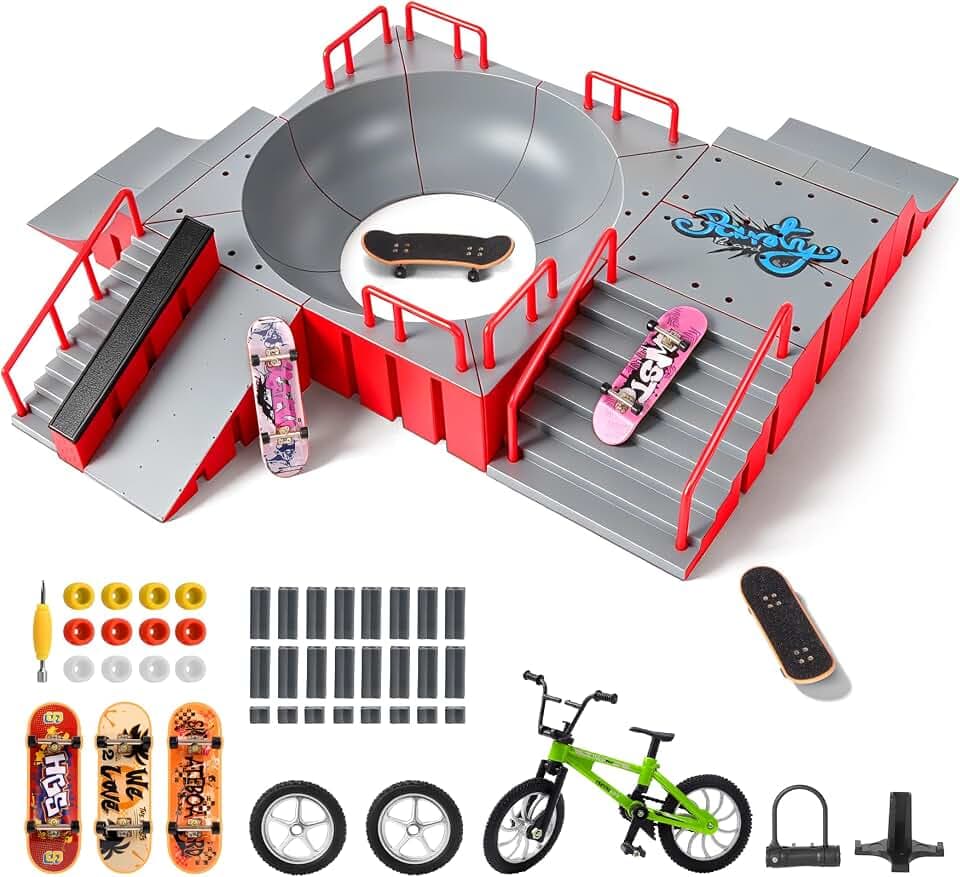 Finger Skateboard Ramp Set, 3Pcs Fingerboard and 1 Mini Bike