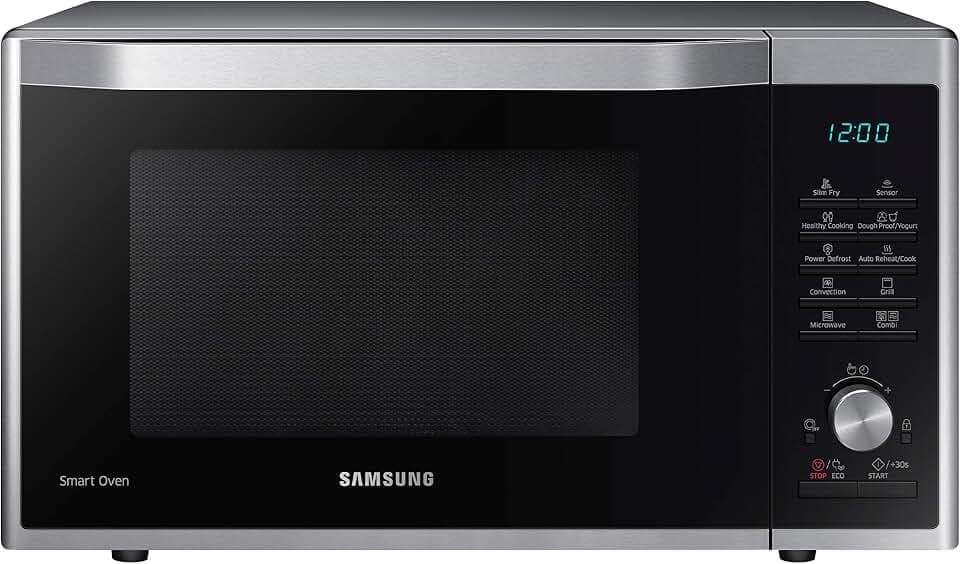 Samsung MC32J7055CT/EG Kombi-Mikrowelle mit Grill und Heißluft, 900 W, 32 ℓ Garraum (Extra Groß), 52,3 cm Breite, Slim-Fry, Hefeteig-/Joghurt-Programm, Silber