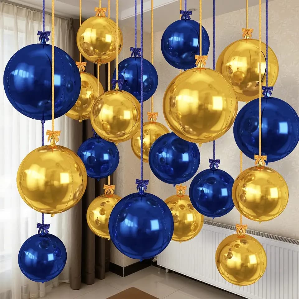 Togvu Navy Gold Round Foil Balloons, 16PCS Different Sizes 4D Balloon