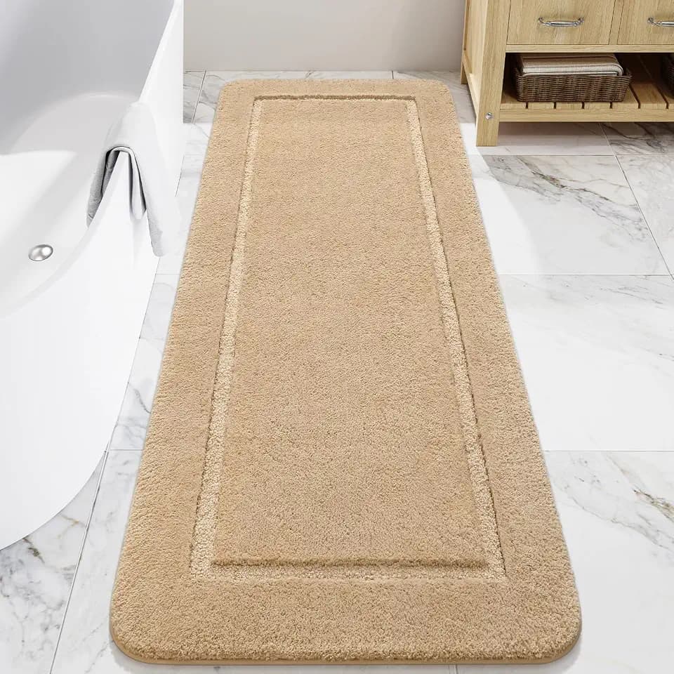 LOCHAS Bathroom Rugs, 24" x 70" Long Bath Mat Non Slip, Beige