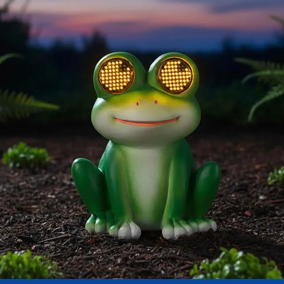 Maximex Solar Gartenfigur Frosch mit beweglichen LED Augen (Blinky Eyes), blinkende Solarleuchte für Außen mit Dämmerungssensor, wetterfeste Garten Deko für Draußen, Solarlampe Garten & Terrassendeko