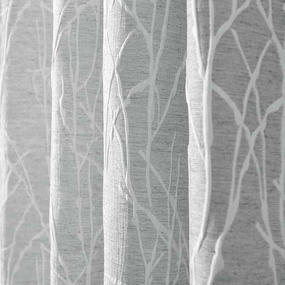 White Grey Curtains 84 Inch Length for Living Room Darkening 2 Panel Back Tab Pocket Linen Textured Modern Farmhouse Tree Branch Pattern Light Filtering 50% Blackout Silver Gray Long Drape for Bedroom