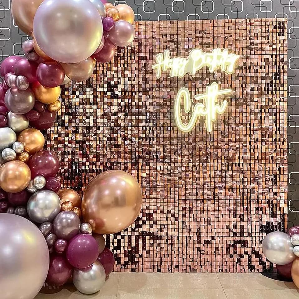 Shimmer Wall Backdrop Panels - 24 Square Panels DIY Backdrop for Birthday, Wedding, Bachelor Party, Halloween & Christmas and Other Events (Rose Gold)