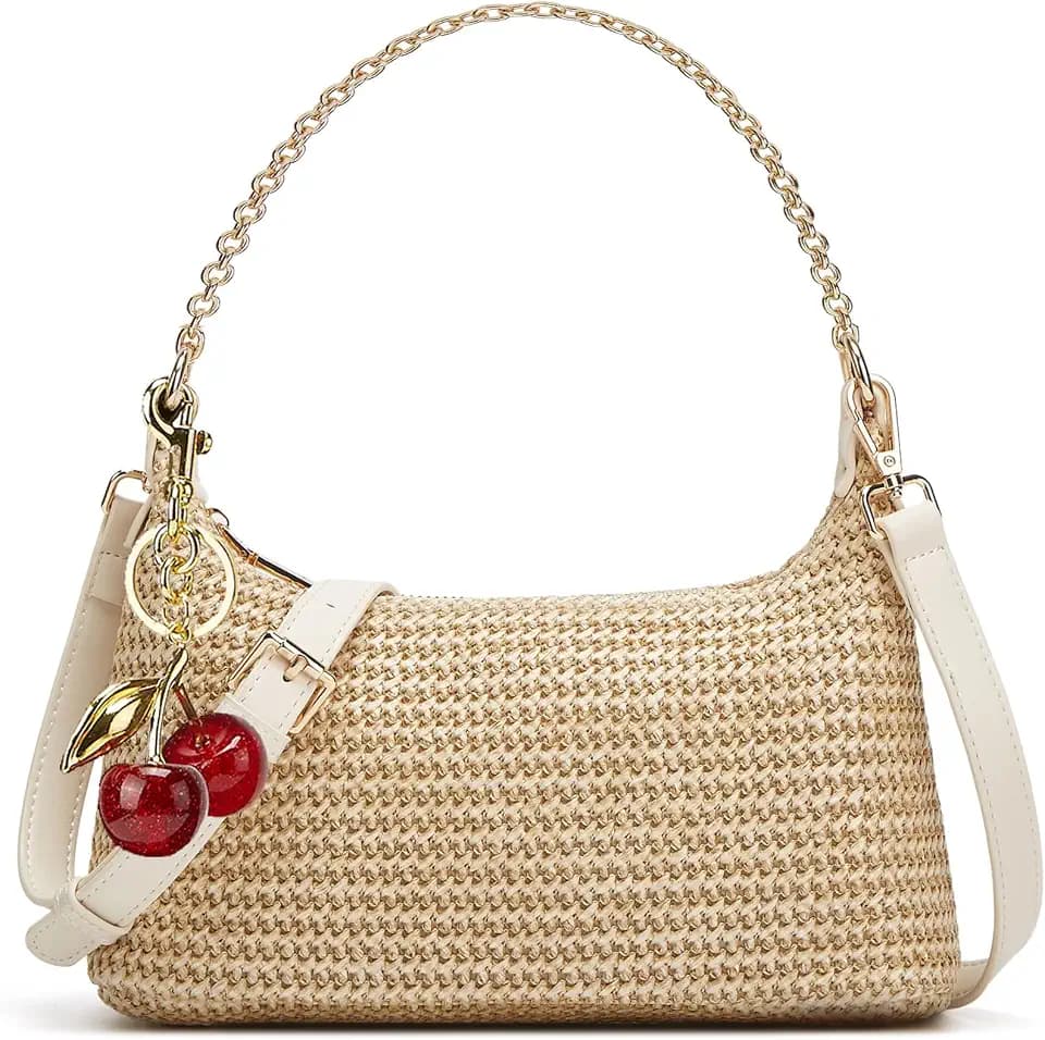 Women's Straw Woven Shoulder Bag Beach Purse Summer Vacation Tote Handbag