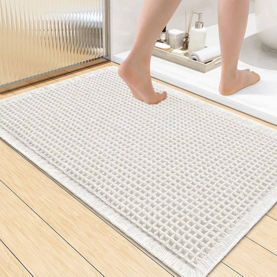Smiry Waffle Bath Mat 36X24, Extra Soft Absorbent Bathroom Rugs, Off-White