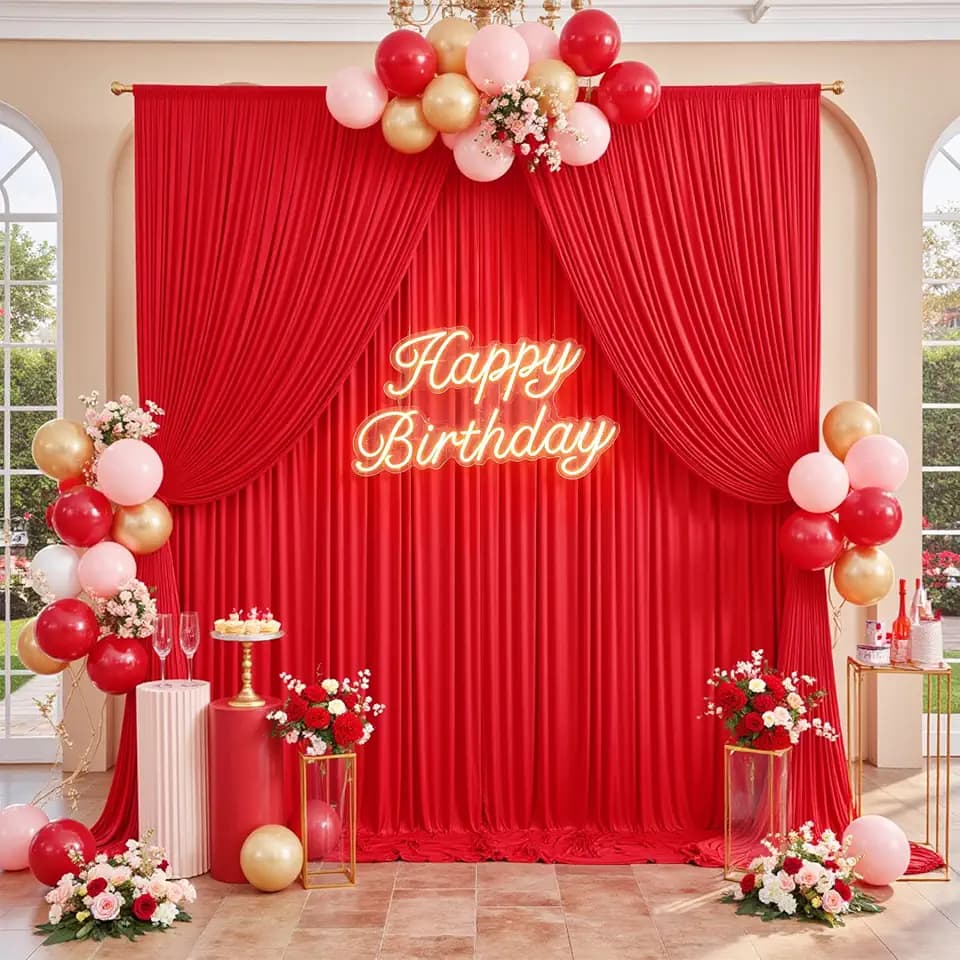 10FTx12FT Red Backdrop Curtains for Weddings Party, Birthdays and Labor Day
