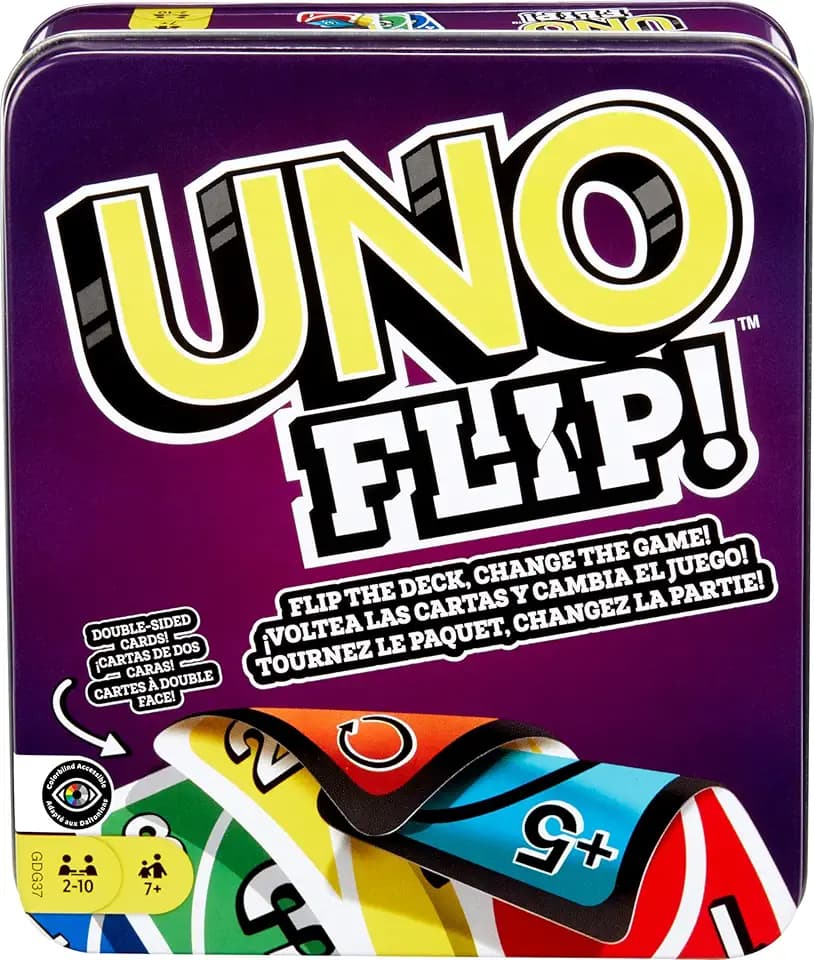 Mattel Games UNO FLIP! Kartenspiel in Aufbewahrungsdose, ab 7 Jahren, 2-10 Spieler