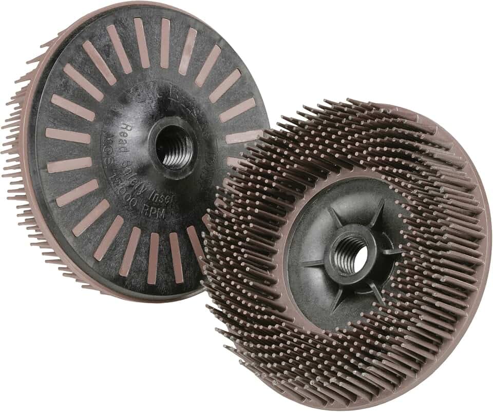 3M Scotch-Brite Bristle Disc, 4-1/2 in x 5/8-11 Internal, Grit 36, Pack of 1, Type S, Threaded Attachment, Aluminum, Carbon Steel, Stainless Steel, Cast Iron, Brown