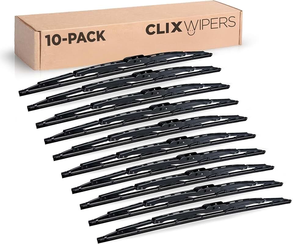 Clix Wipers Windshield Wiper Blade - 18" Conventional Steel Frame, All-Weather Universal Fit, J-Hook Pin & Bayonet Adapters, Easy Install