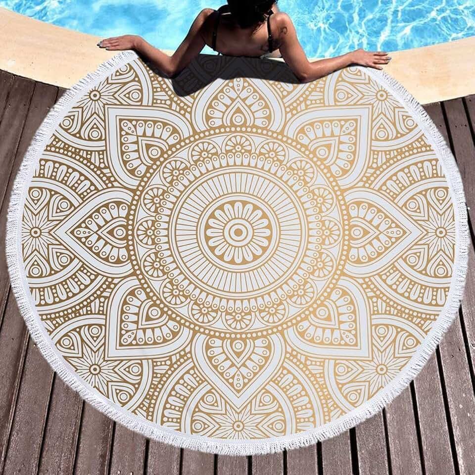 Strandtuch Rund, Strandtuch Mandala, Mikrofaser Strandtuch XXL, Badetuch groß Stranddecke Yogamatte Handtücher mit Quasten(Y8)