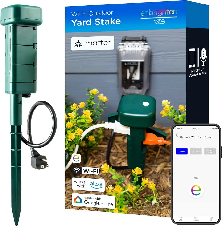 Enbrighten Matter Outdoor Smart Plug Yard Stake, 6 Grounded Outlets, Green