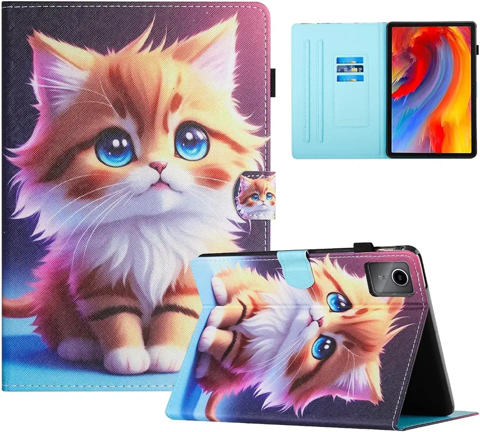 Hülle für Lenovo Tab M11 Plus/Lenovo Tab K11 Plus 11.45" Tablet Schutzhülle PU Leder Flip Cover Magnet Kartenschlitz Multi-Winkel Ständer LenovoTab K11Plus Schutzhülle,Gelbe Katze