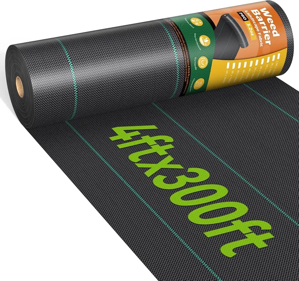 iropro 4ftx300ft Weed Barrier Fabric 3.2oz Landscape Fabric Heavy Duty, Woven Weed Barrier Control Cloth, Landscaping Fabric for Underlayment, Gardening Ground, Driveway Weed Block Cover Mat