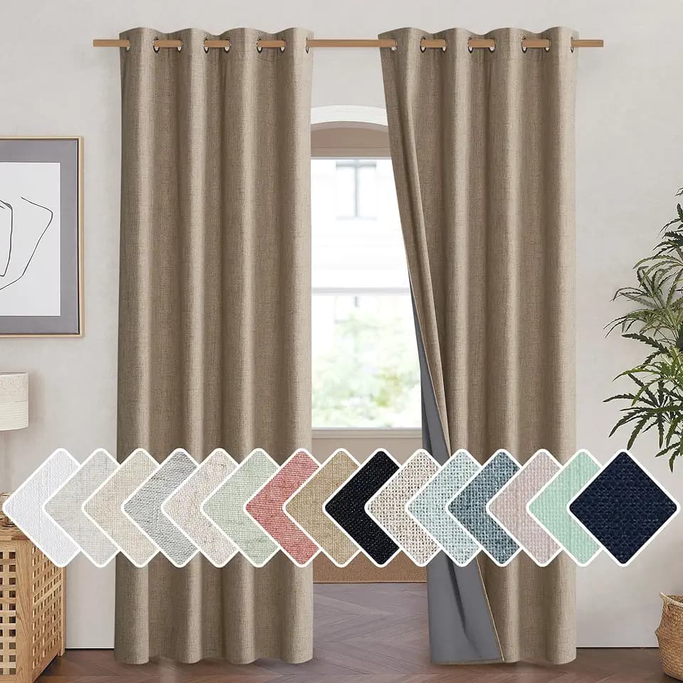 NICETOWN Burlap Blackout Curtains for Dining Room 52" w x 84" L 2 Panels