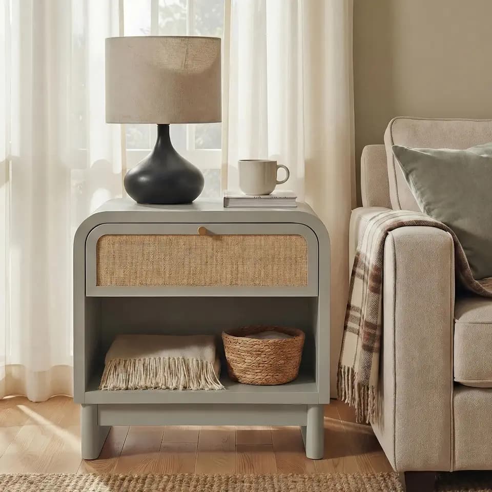 Christopher Knight Home Louisa Modern Nightstand with Open Shelf & Drawer, Wooden Small Night Stand, Bedside Table/End Table for Bedroom/Living Room, Storage Cabinet with Curved Design, Sage Green