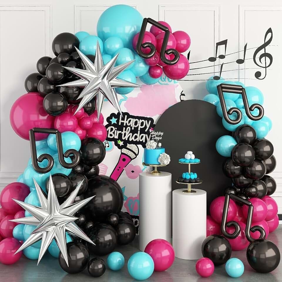 Black Pink Blue Balloon Arch Kit, Music Themed Party Decorations