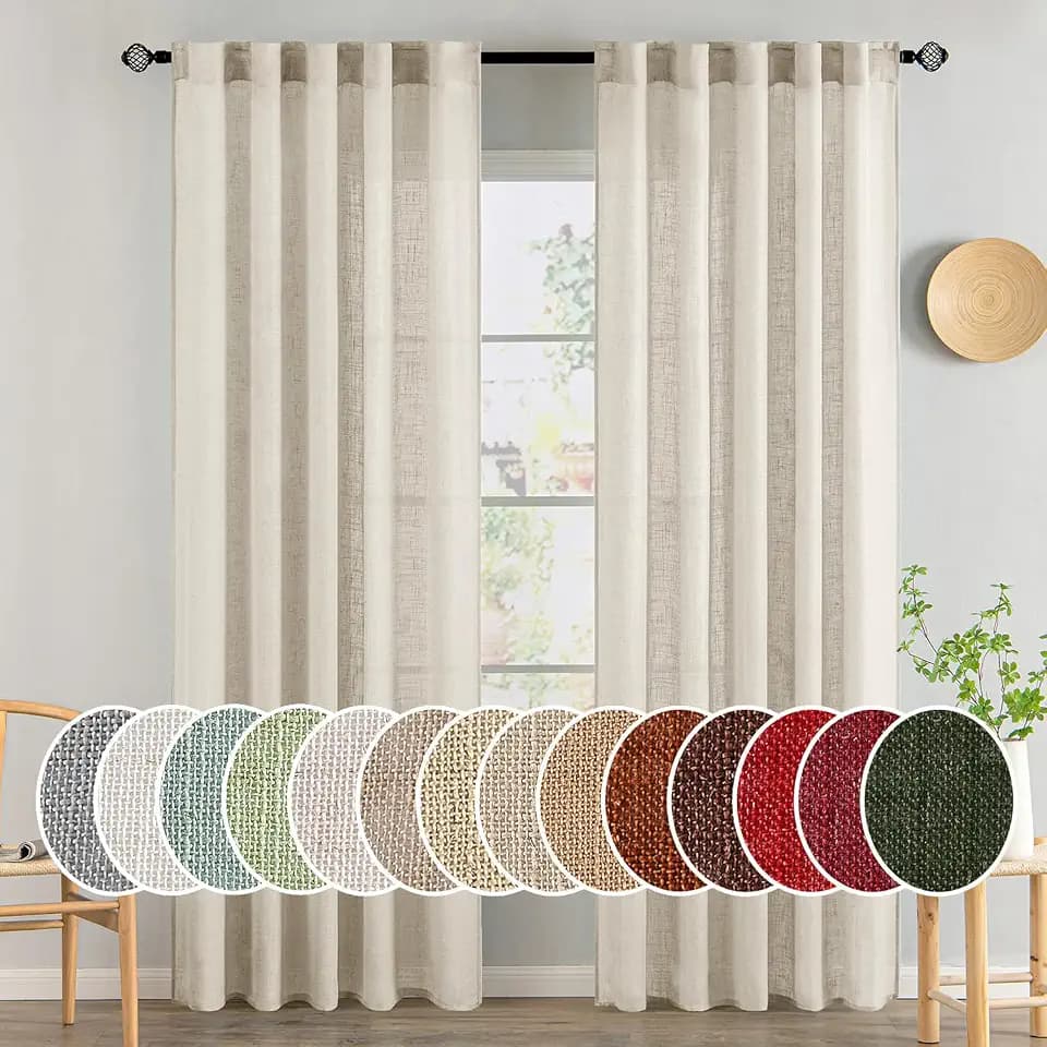 MIULEE Cream Linen Curtains 52x84 Inch 2 Panels for Bedroom Living Room