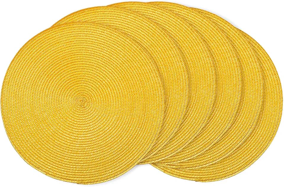 AHHFSMEI Round Braided Placemats Set of 6 15 Inch Black Table Mats