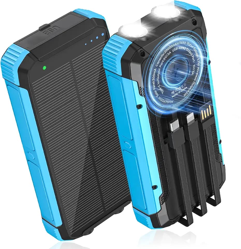 Solar Charger Power Bank 20000mAh, Portable Wireless Charger for iphone