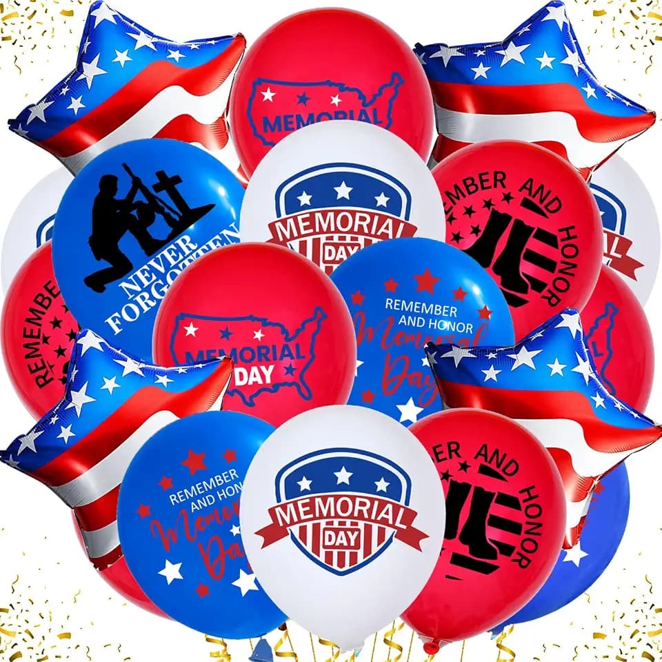 44 Pcs Memorial Day Balloons Decorations Including Memorial Latex Balloon Patriotic Star Foil Balloon for Memorial Day Decor Supplies