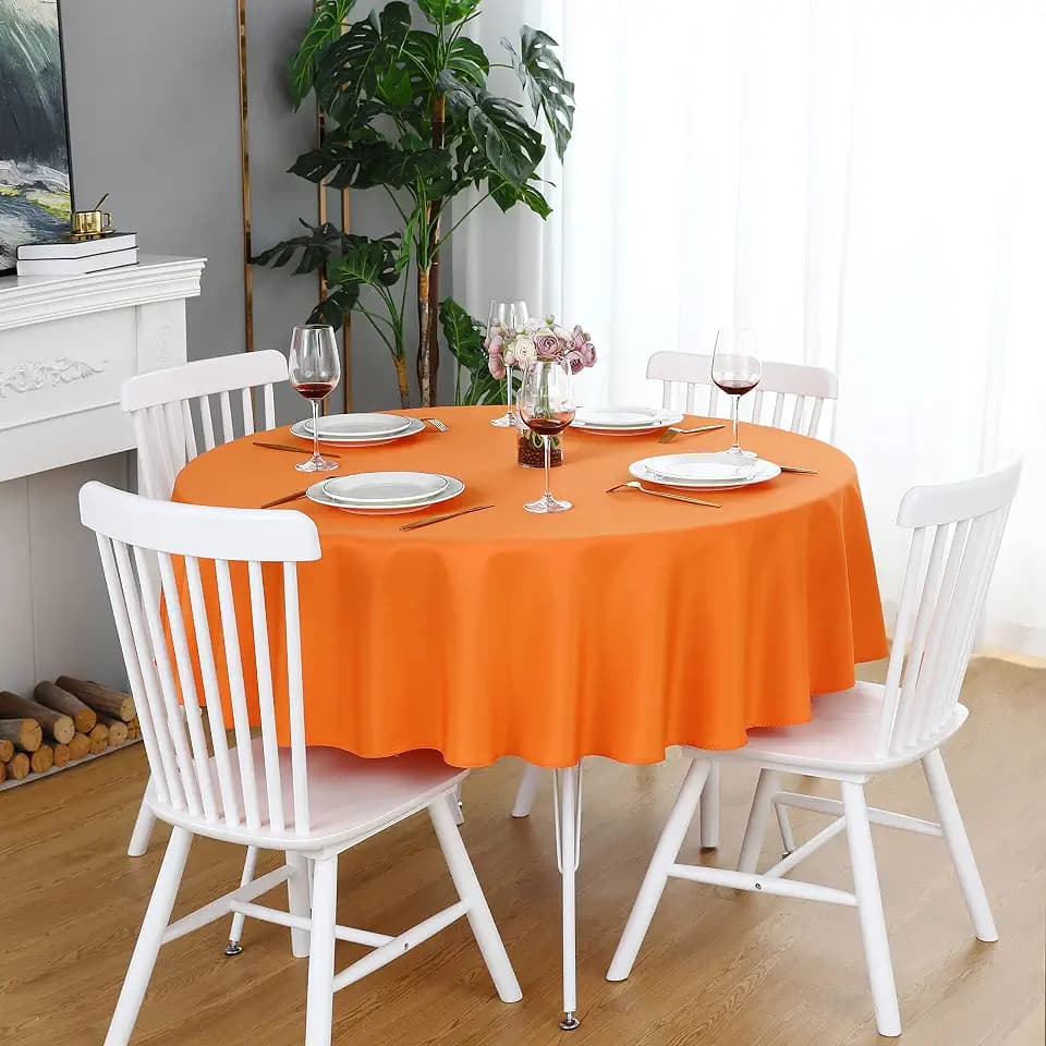 FOLINS&HOME Orange 48 Inch Round Tablecloth, Waterproof Table Cloth