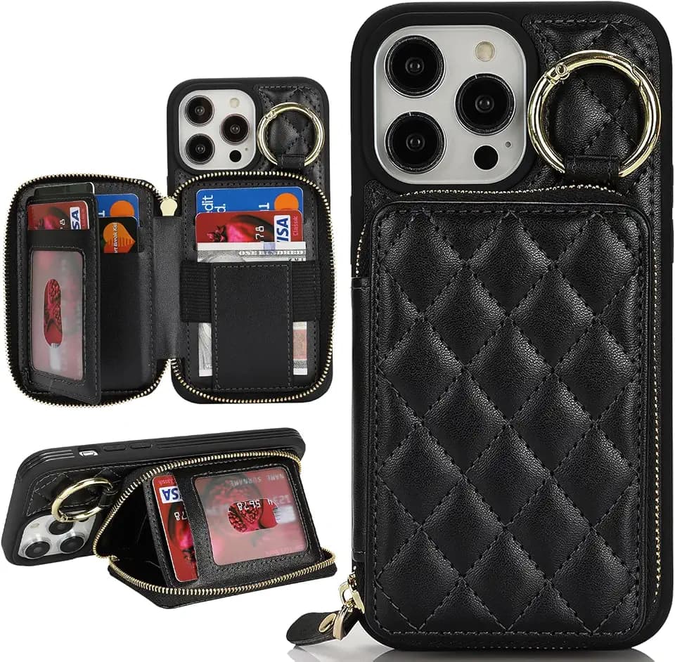 for iPhone 14 pro max Case Wallet with Card Holder-Black