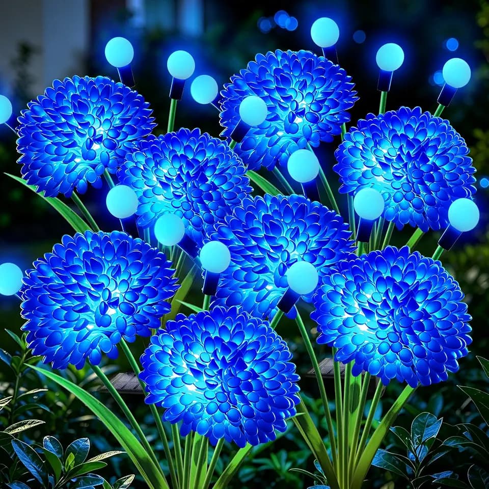 VOOKRY Solar Flowers Outdoor Waterproof, 4 Pack Blue Garden Lights with Swaying Firefly Lights, Flower Light Garden Decor for Yard Patio Pathway Lawn Grave, Gardening Gifts for Women Mother's Day