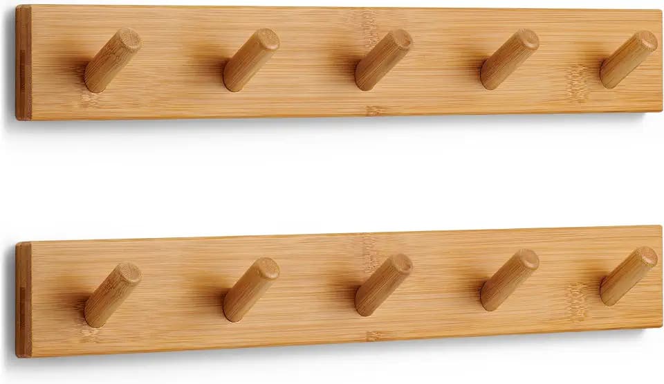 LARHN Garderobenleiste Holz (2 Stk.) - 5 Haken - 43 cm Garderobenhaken
