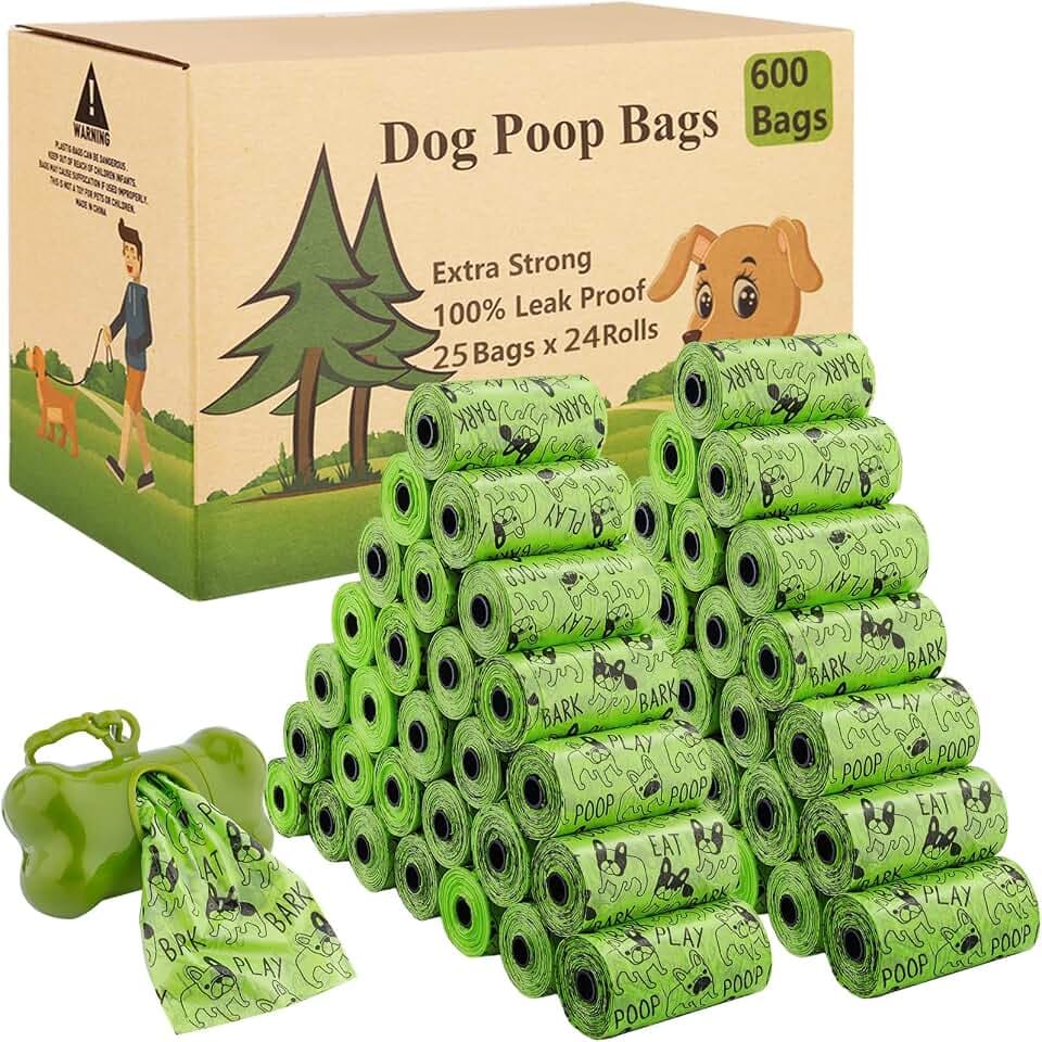 Hundekotbeutel 600 auslaufsichere Kotbeutel und 1 Kotbeutelspender, Kotbeutel Biologisch aus Maisstärkebiologisch, Dog Poo Bags, wasserdicht, reißfest, extra groß, stark