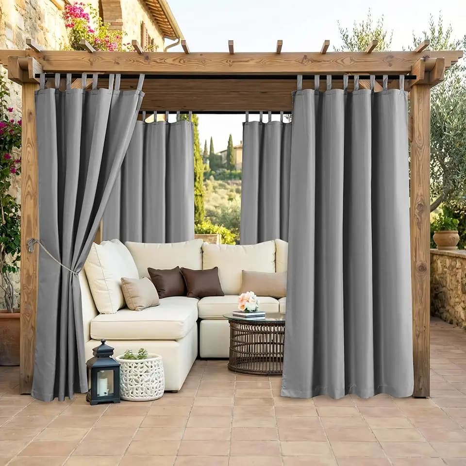 Outdoor Vorhang Wetterfest Klettverschluss, Outdoorvorhänge Wasserdicht Outdoor Gardinen Sonnenschutz Sichtschutz für Balkon Pergola Terrasse Veranda (255x275cm, 1 Stück, Grau)