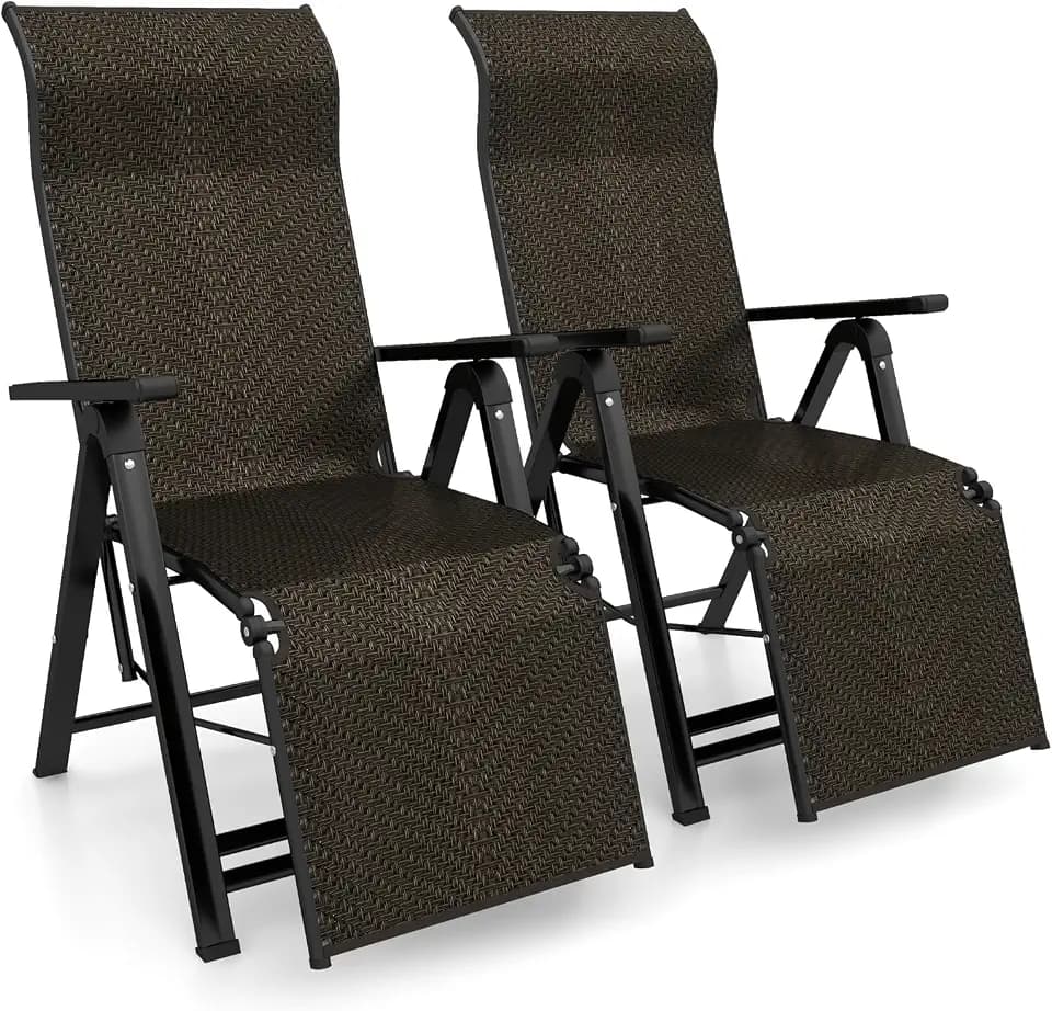 COSTWAY Sonnenliege Rattan 2er Set, klappbarer Liegestuhl mit Verstellbarer Rückenlehne, Gartenstuhl mit Liegefunktion, Gartenliege mit Armlehne, Hochlehner Klappliege für Garten, Terrasse, Balkon