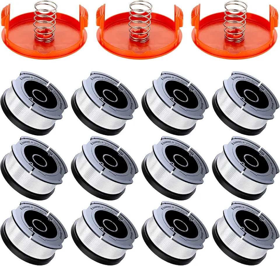 Weed Eater String Compatible with Black+Decker, AF-100 0.065" Weed Wacker String Refill 360ft Automatic Feed String Trimmer Replacement Line Spool for Black&Decker (12Spools + 3Caps+3Springs)
