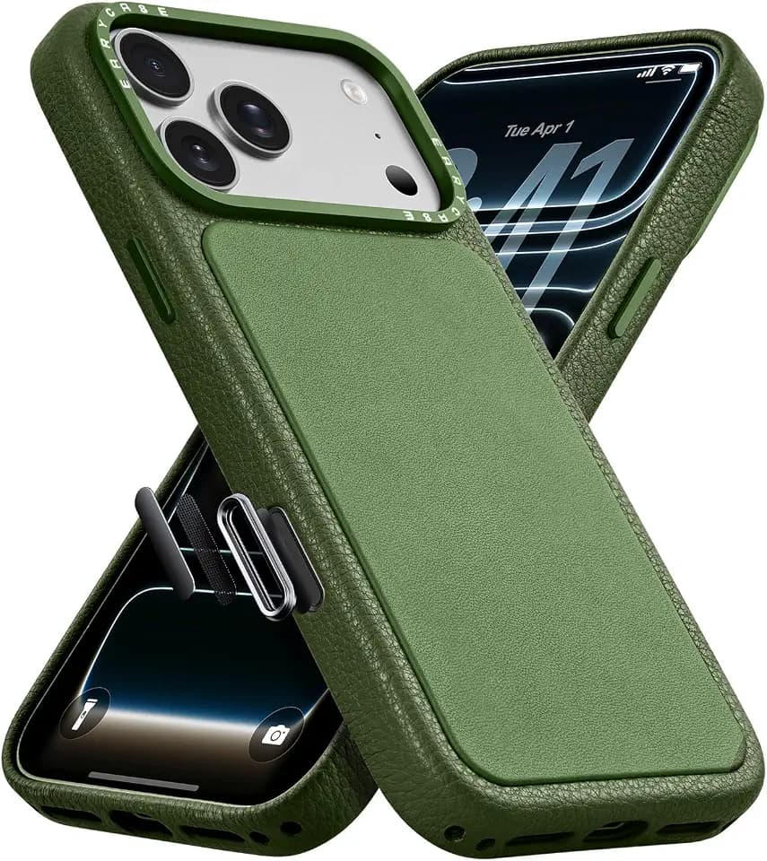 OATSBASF Leather Case for iPhone 18 & 17 Pro Max, Shockproof Cover Green