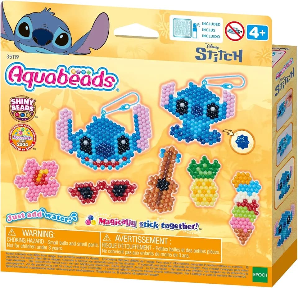 Aquabeads - 35119 Stitch Schlüsselanhänger Bastelset, Wasserperlen Bastelset für Kinder ab 4 Jahren, kindersicher, kein Bügeln oder Kleben erforderlich