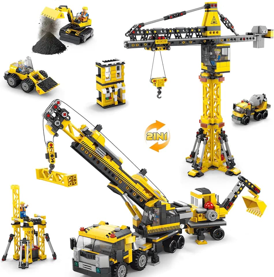 Charmofun Techink Kran Bauspielzeugsets, 854 Teile Klemmbausteine Technik ab 6-12 Jahre für Jungen, LKW-Kran&Turmkran, Variable 7 Technik Modellen, STEM Spielzeug Geschenke für Kinder