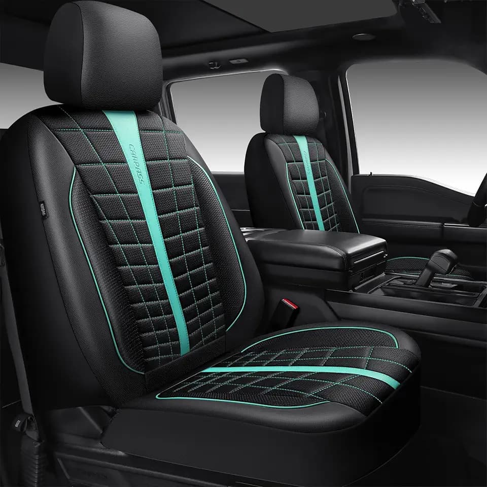 CAR PASS 3D Air Mesh Seat Covers for Car, Leather Car Seat Cover Front Seats, Breathable Foam Premium Leather Mesh Front Seat Covers Universal Fit for Cars Sedans Trucks Vans SUVs, Black Mint