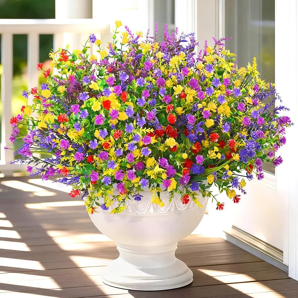 Yastouay Artificial Flowers for Outdoors UV Resistant, 27 Bundles Realistic Outdoor Artificial Plants & Flowers, Fake Outdoor Flowers Plants for Front Porch Window Box Garden Decoration
