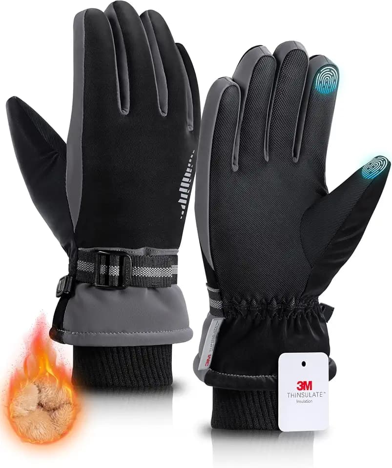 rivmount 3 M Winter Gloves Men Women, Thermal Ski Gloves for Cold Weather with Warm, Touchscreen, Waterproof, Windproof for Outdoor, Running, Skiing, Cycling, Working, Snow Black-Gray Size L