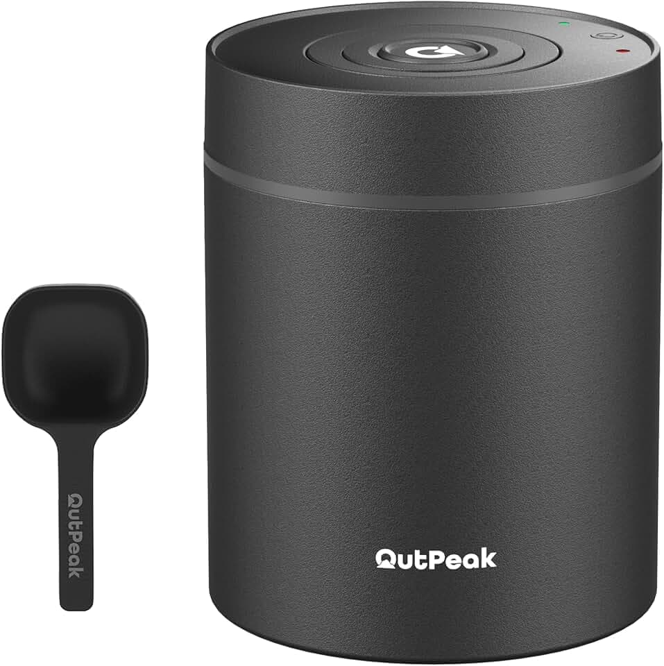 OUTPEAK Neo Latest Kilo Auto Vacuum Coffee Canister, 1.5L Capacity for 17.6oz of Coffee Beans, One-Button Operation, Stainless Steel Coffee Storage Container with Scoop (Barista Champion's Choice)