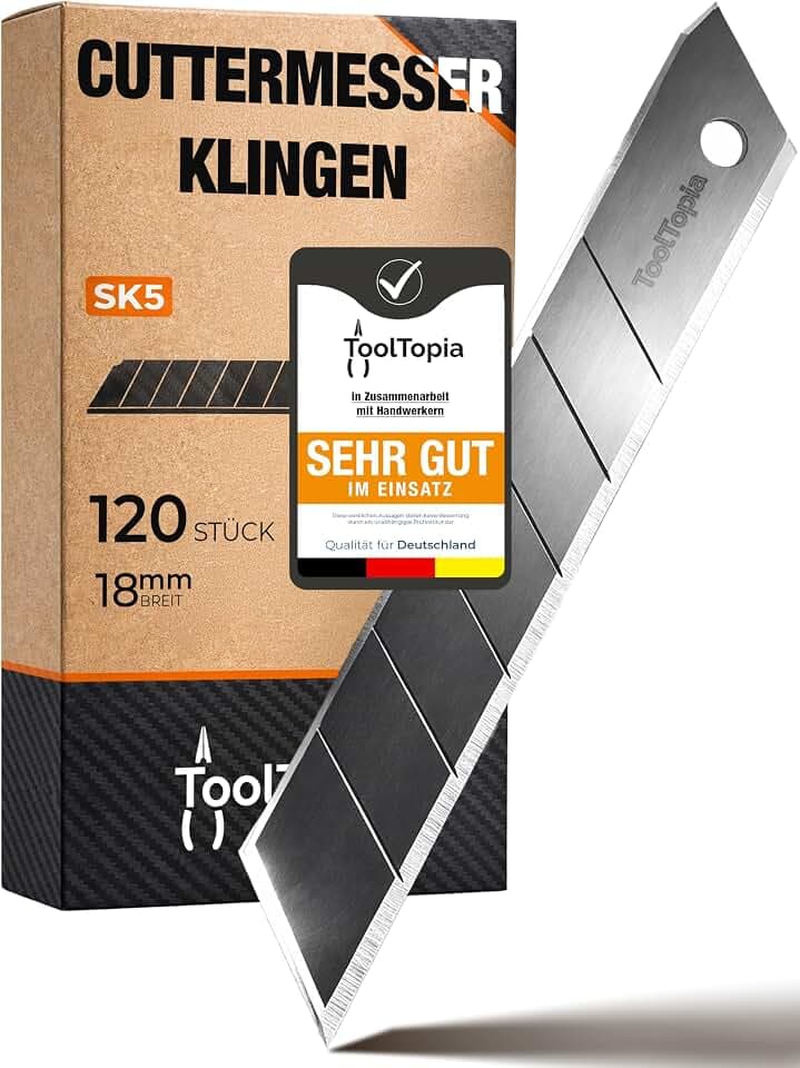 Cuttermesser Klingen 18mm extra scharf, 120 Stück SK5 Stahl Ersatzklingen
