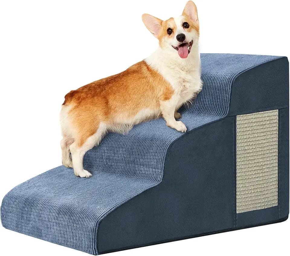 Ahpmeoa Dog Stairs for Small Dogs 15.7" H, Dog Ramp for Bed, 3-Step, Navy