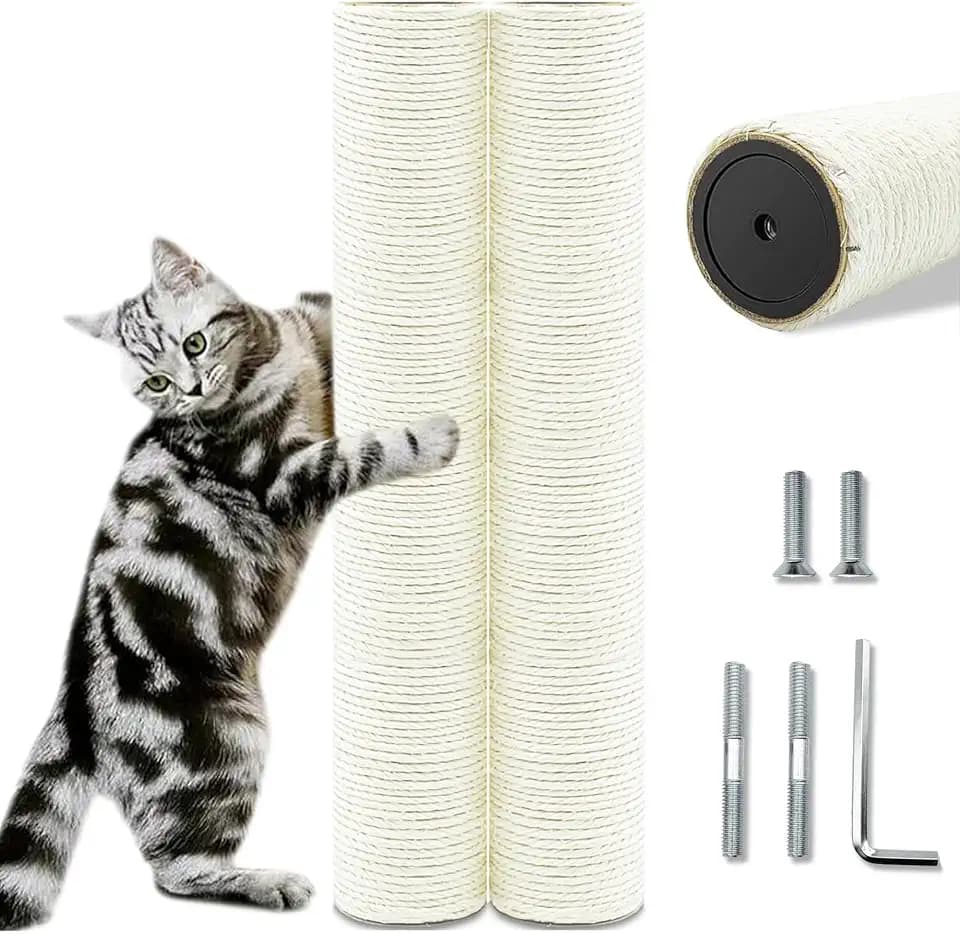 Cat Scratching Post Replacement Pole, 2 PCS 15.7in Cat Tree Replacement Post, Natural Sisal Cat Tree Replacement Parts with M8 Screws, Cat Scratch Post for Refurbishment (15.7in/40cm)