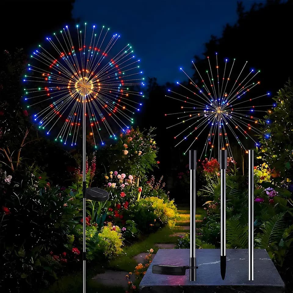 2-Pack Solar Firework Lights for Outside Waterproof Garden Fairy Lights