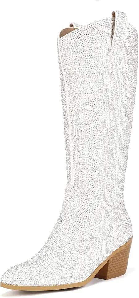 IDIFU Cowboy Cowgirl Knee High Western Boots for Women