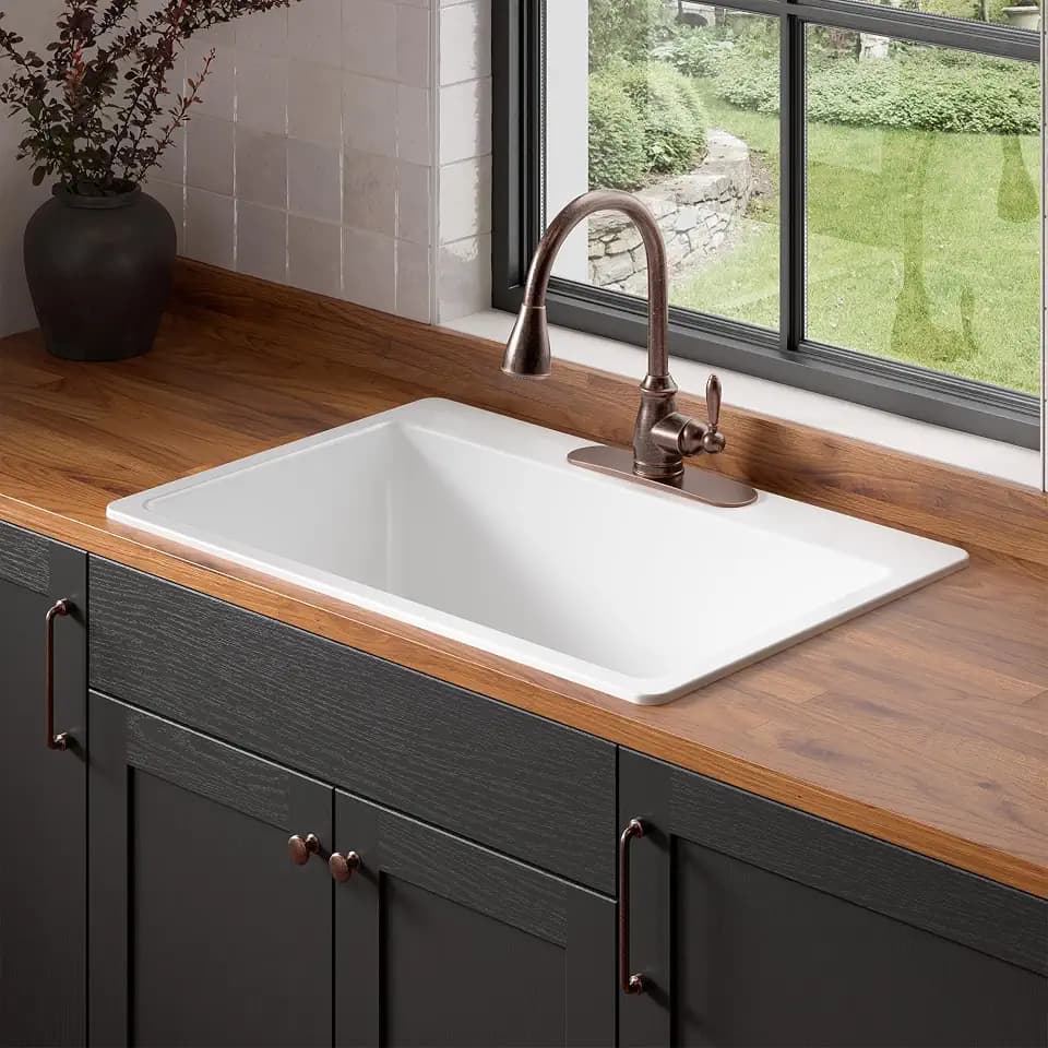 Sinkology Jackson 33-Inch Fireclay 3-Hole Drop-In Kitchen Sink White