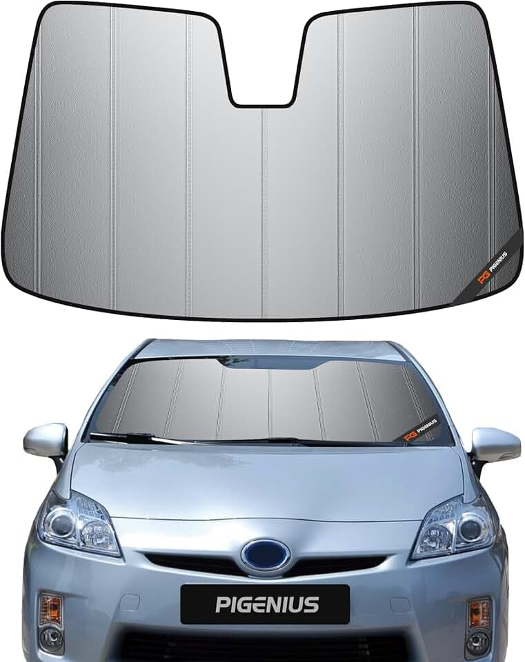 Pigenius Custom Fit Windshield Sunshade for Toyota Prius 2016-2021 Gen 4 XW50 Hybrid, Premium Grey Leather Finish