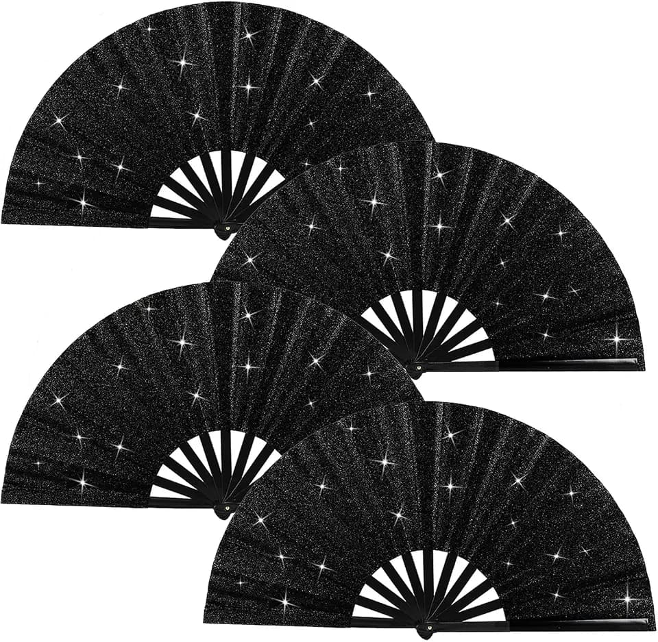 Huralona 4 Pack Large Folding Hand Clap Fan Fabric Rave Popping Fans